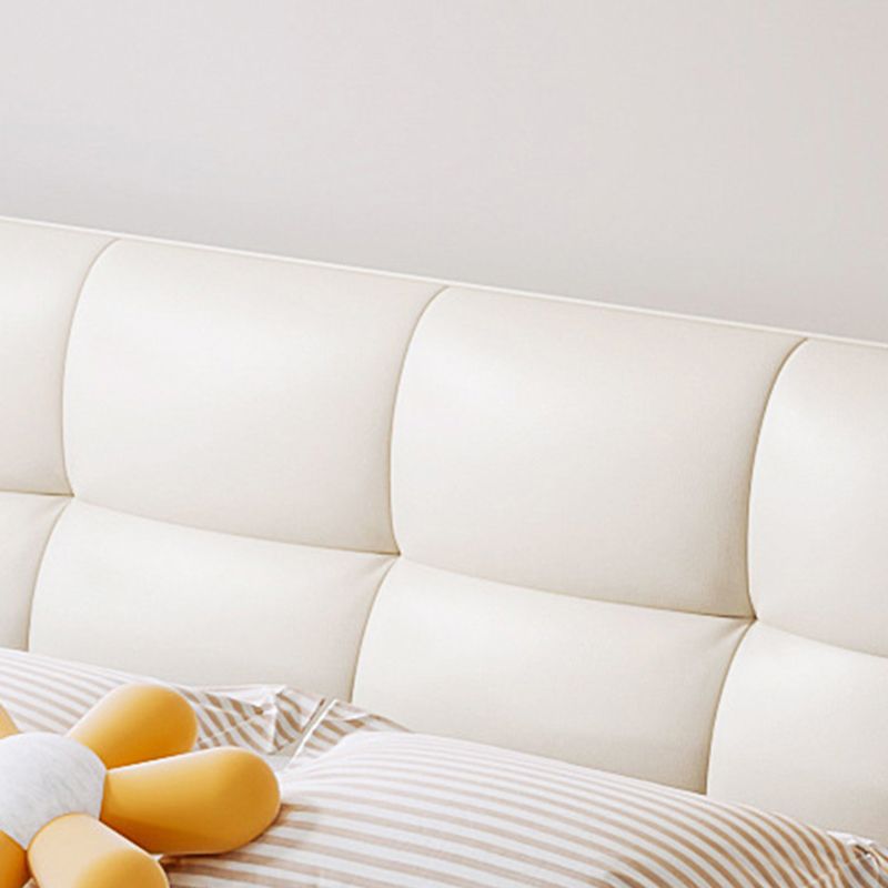 Glam White Upholstered Tufted Bed Frame Genuine Leather Panel Bed