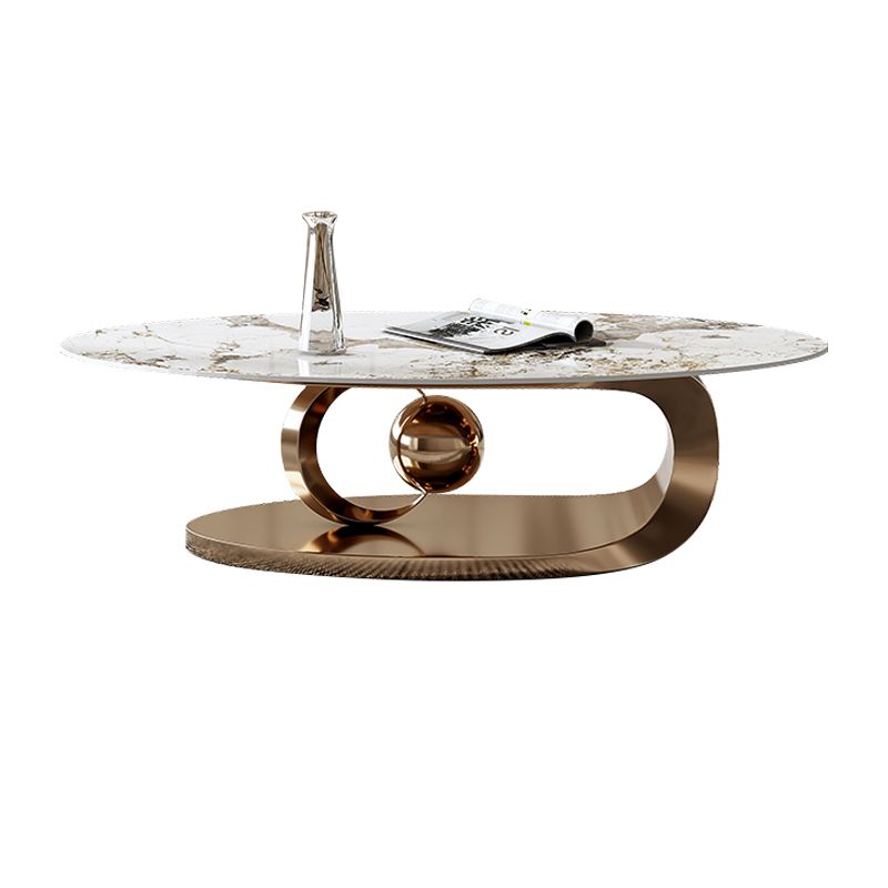 Glam Slate Top Coffee Table Abstract Oval Coffee Cocktail Table