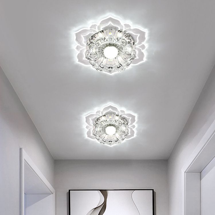 Lámpara de techo empotrada en forma de flor de estilo contemporáneo con orificio de cristal de 2-3,5 pulgadas de diámetro