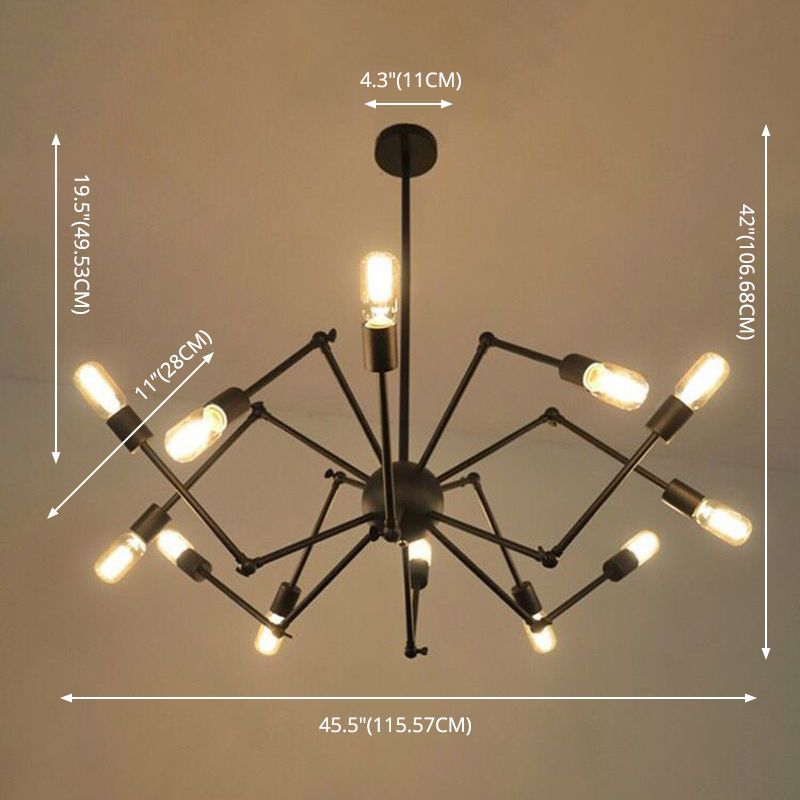 Lámpara de lámpara de araña expuesta industrial lámpara de metal lámpara en negro