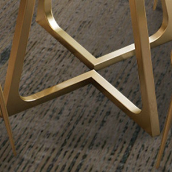 Glam Stone Round Dining Table Double Pedestal Table for Dining Room