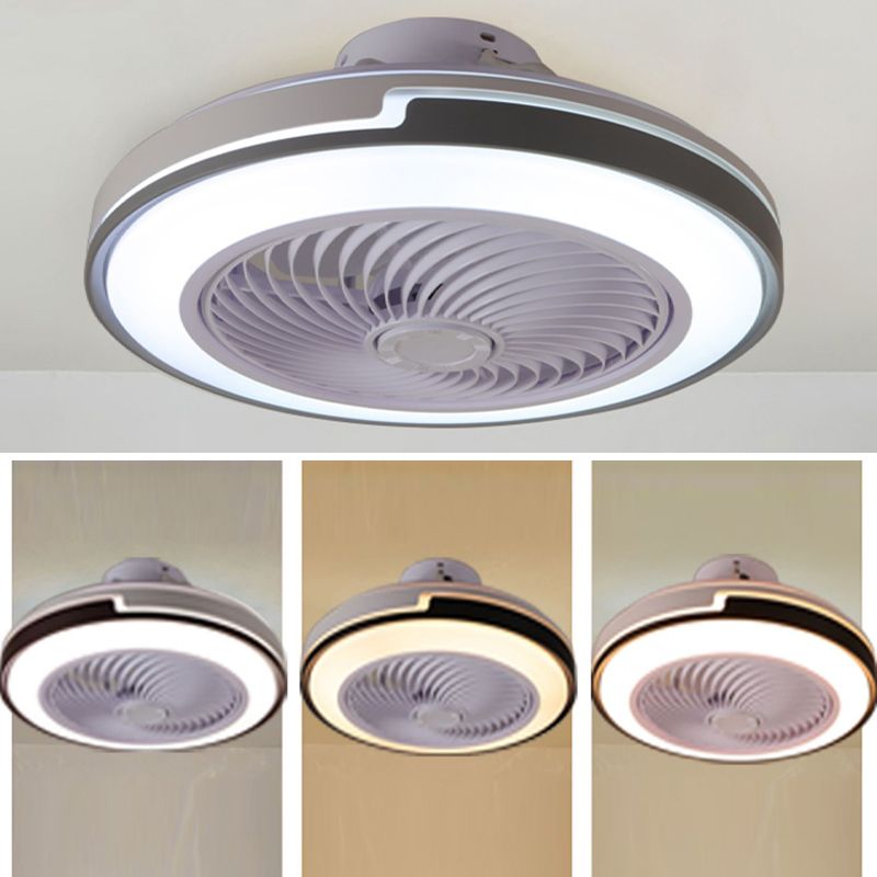 Round Flush Mount Ceiling Fan Nordic Metal Dining Room LED Semi Flush Light