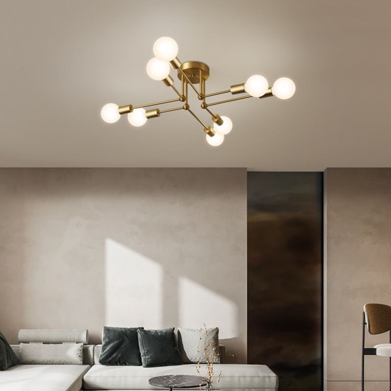 Brass Radial Semi Flush Mount in Industrial Classic Style Copper Ceiling Light for Interior Spaces