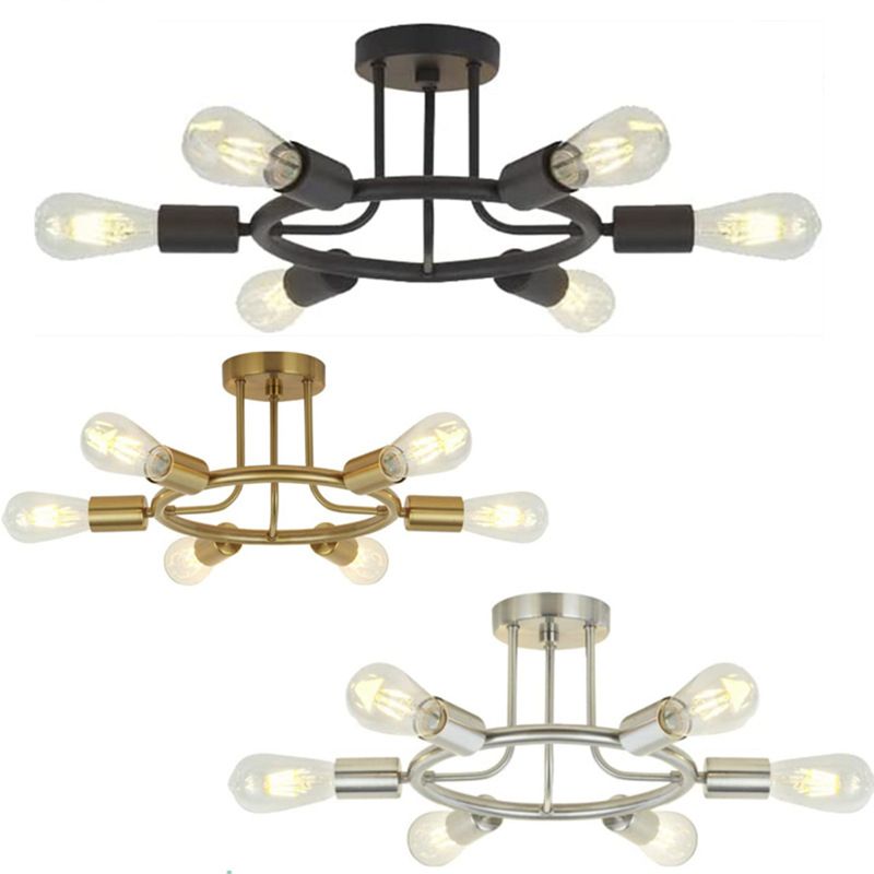 Industrial Flush Mount Circle Shape Ceiling Light with Metal Shade for Living Room