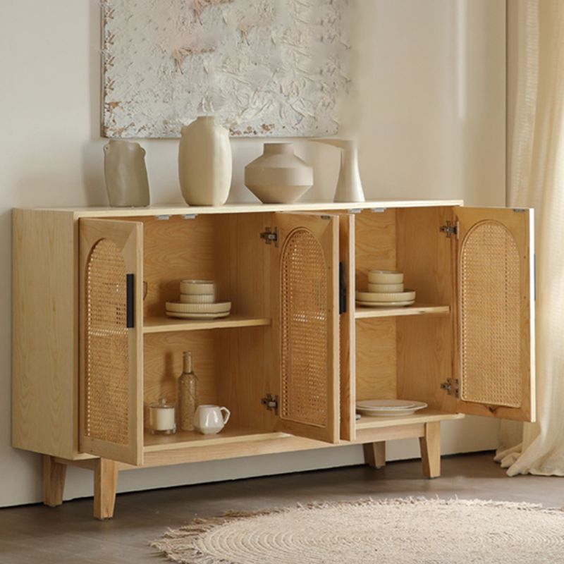 Wicker Rattan Accent Cabinet Solid Wood Storage Cabinet with Doors