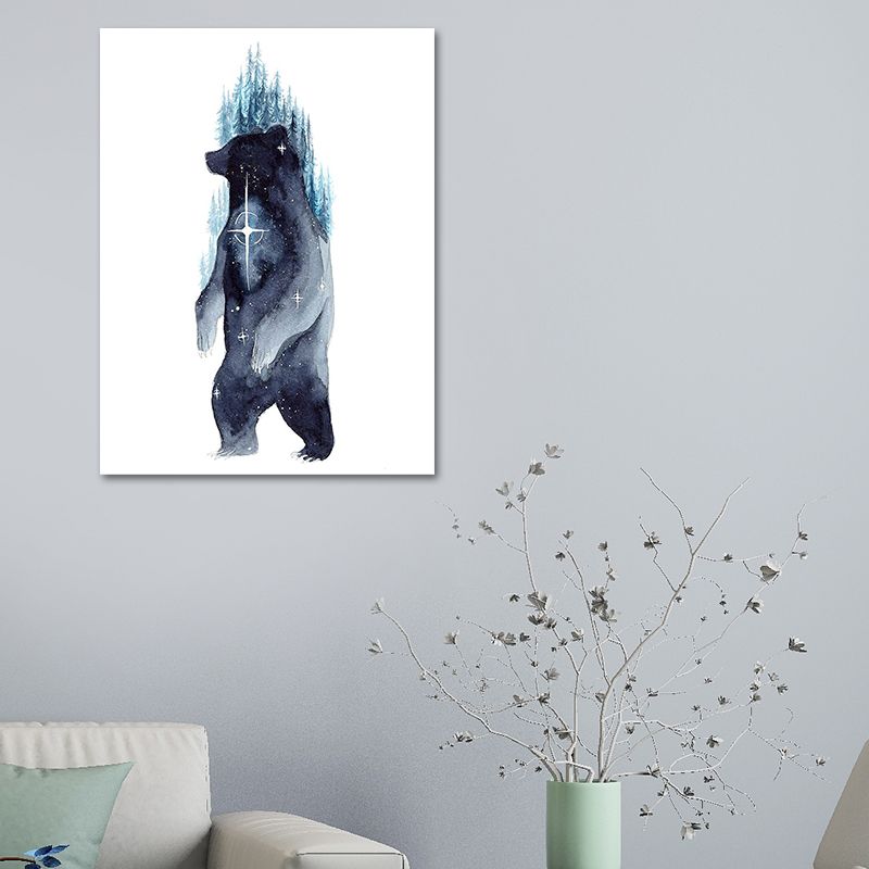 Kinder-Wildtier-Aquarell-Leinwandkunst, dunkelblaue strukturierte Wanddekoration für das Wohnzimmer