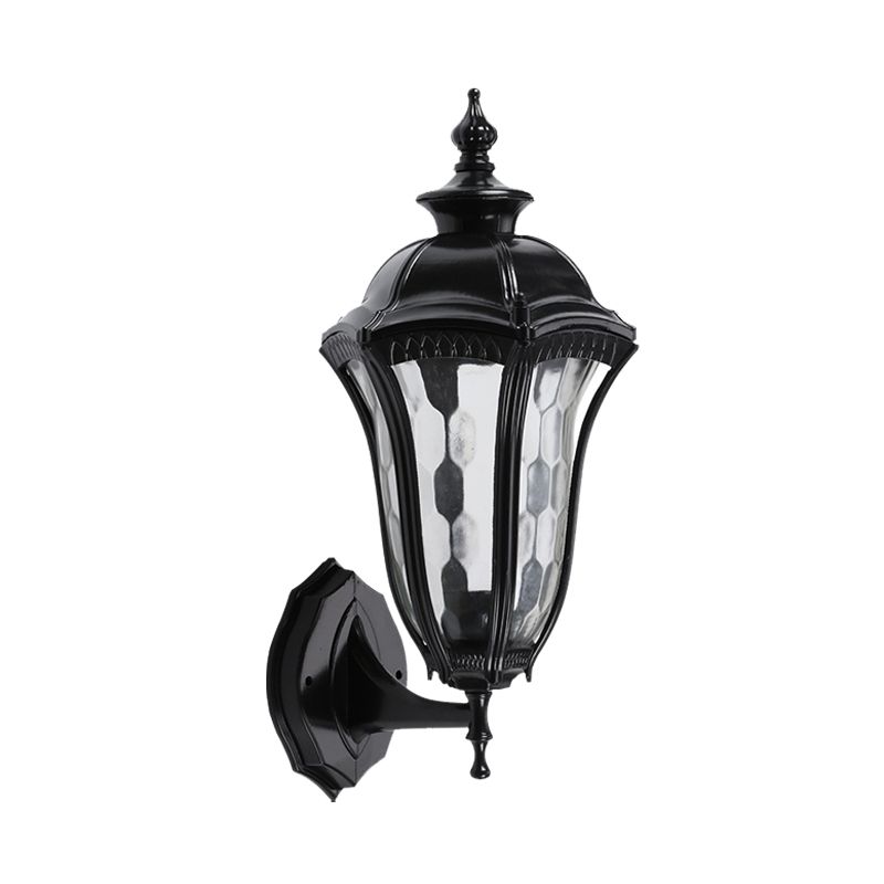 Urn buiten wandbevestiging verlichting rustiek helder kuiltjes glas 1 bol zwarte wandlampbevestiging