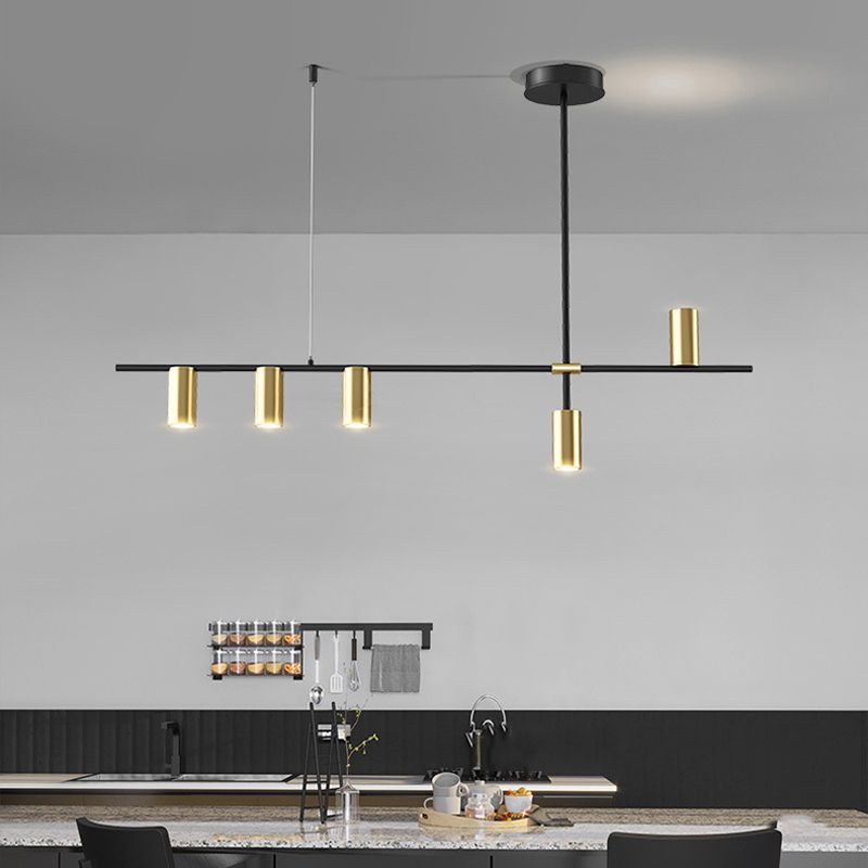Modern 5 - Light Ceiling Pendant Fixture in Black and Gold Finish Kitchen Island Light