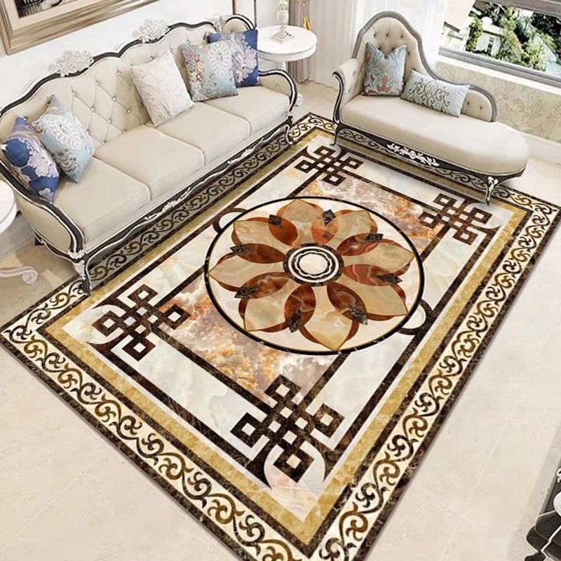 Mid-Century Area Rug Medallion Print Carpet Polyester Area Rug with Non-Slip Backing