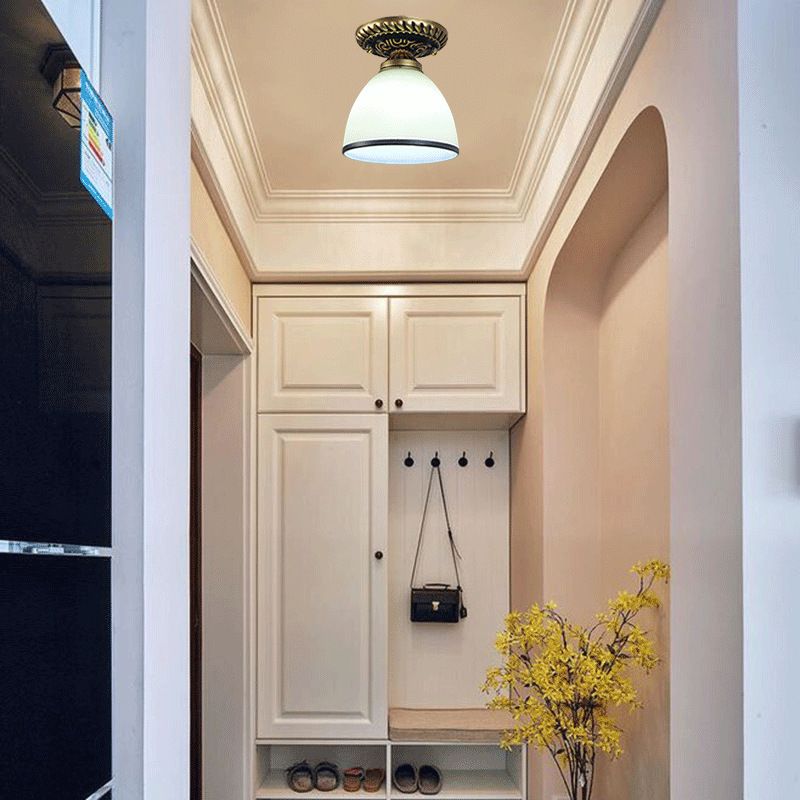 Small Foyer Ceiling Light Vintage Frosted Glass Single-Bulb Flush Mount Lamp