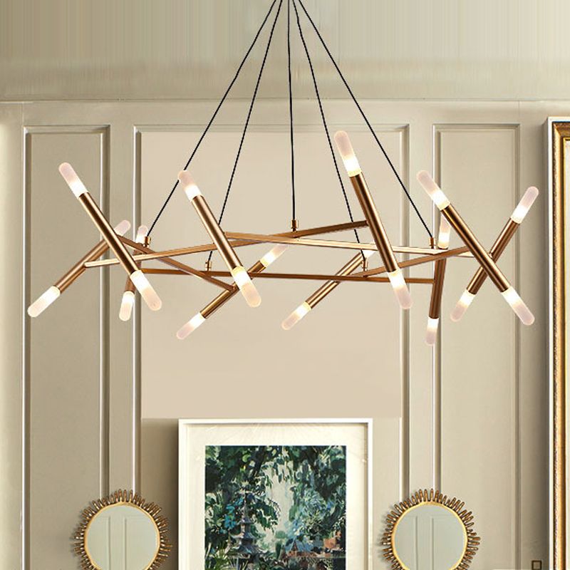 Tubular Kitchen Chandelier Acrylic 20-Head Modern Stylish LED Hanging Ceiling Lamp in Gold