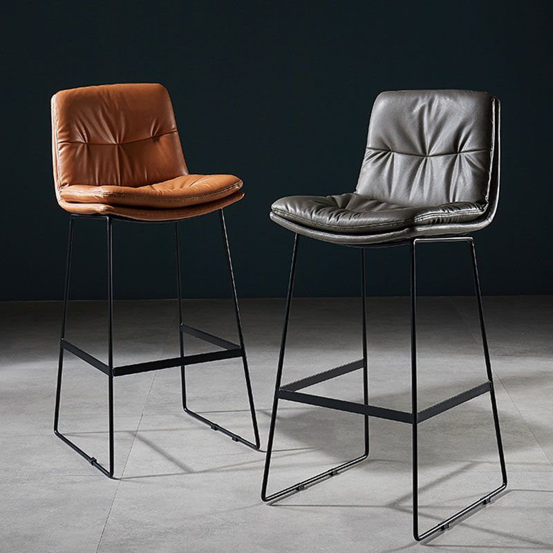 Scandinavian Matte Finish Leather Barstool Restaurant Upholstered Stool