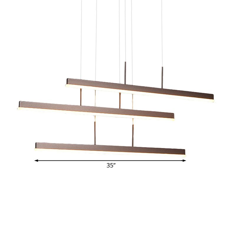 Brown Linear Island Chandelier Modern LED 3/5 Lights Acrylic Hanging Ceiling Lamp in Warm/White Light