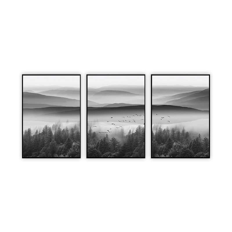 Foggy Nature Scenery Wall Art Print Dark Color Contemporary Canvas for Family Room