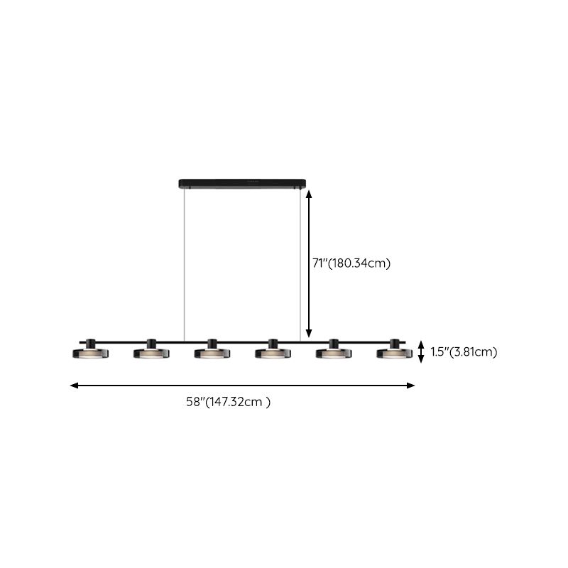 Metal and Glass Kitchen Island Lighting in Black Modern LED Ceiling Pendant