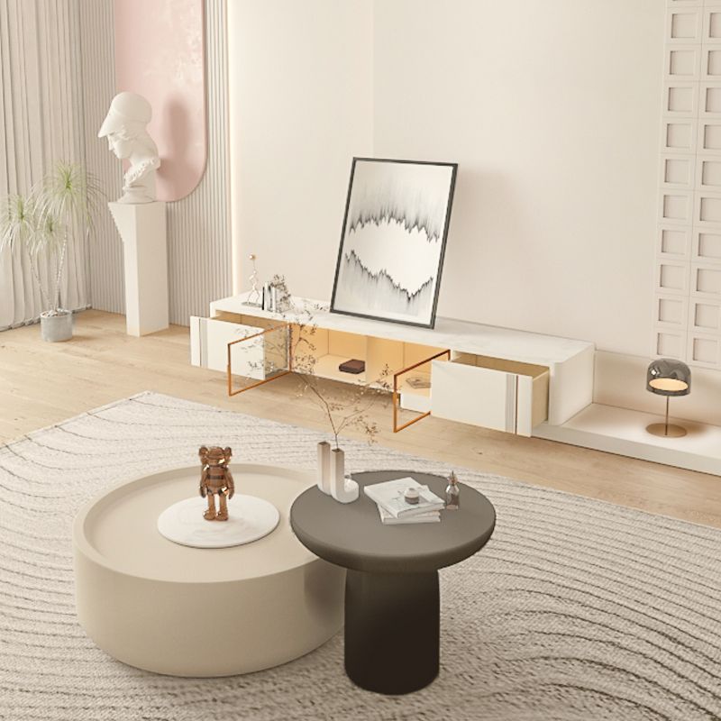 Drum Coffee Cocktail Table with Storage Drawers Round Slate Top