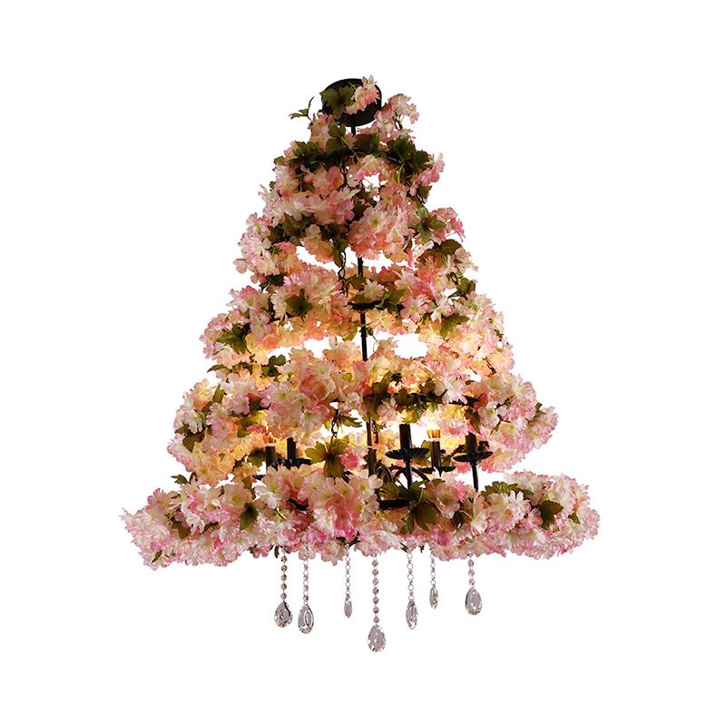 Pink 6 Bulbs Chandelier Lighting Retro Metal Flower LED Hanging Light Fixture for Restaurant
