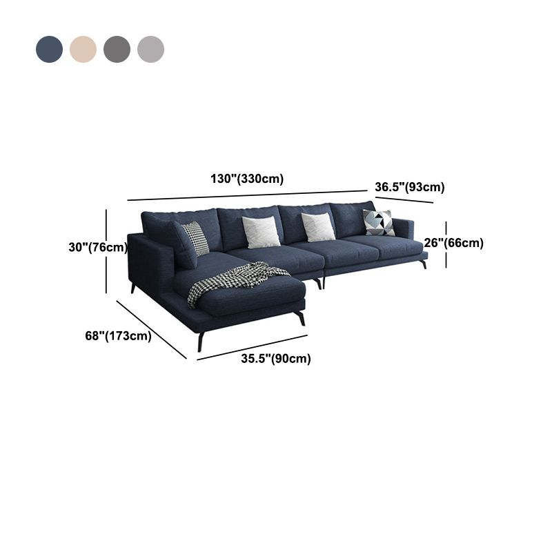 Square 4-Seater Sectional with Pillows Back in Linen Blend L-shape Sectional