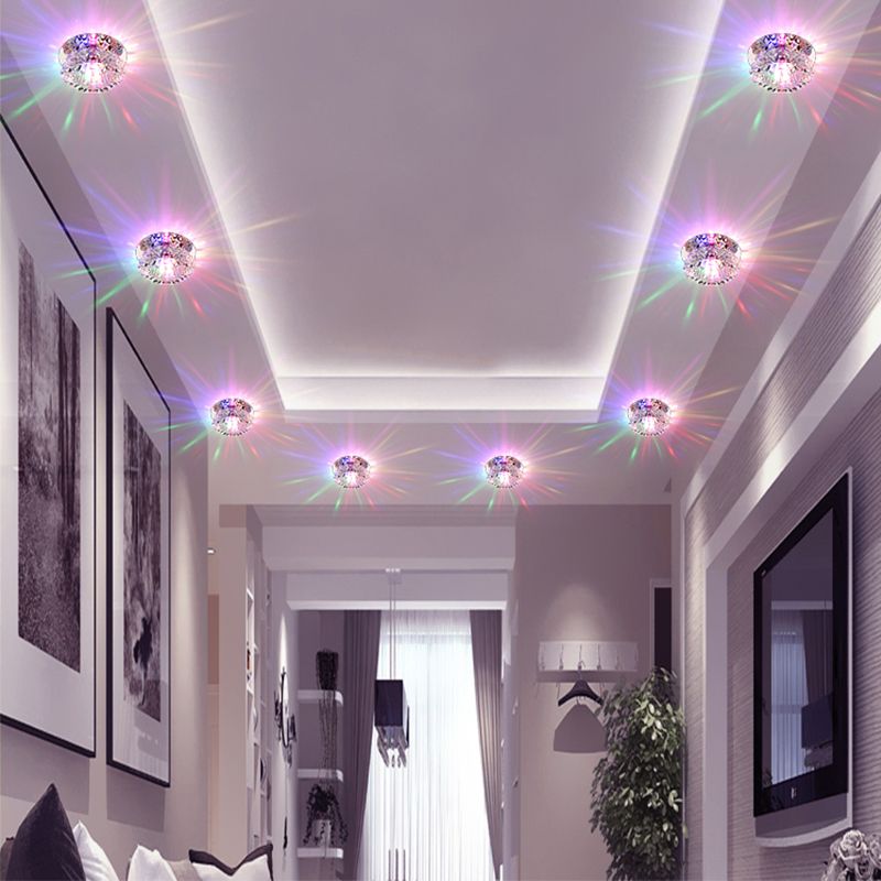 Minimalistic Floral Flush Light Fixture Clear Crystal Hallway LED Ceiling Lamp in Stainless Steel
