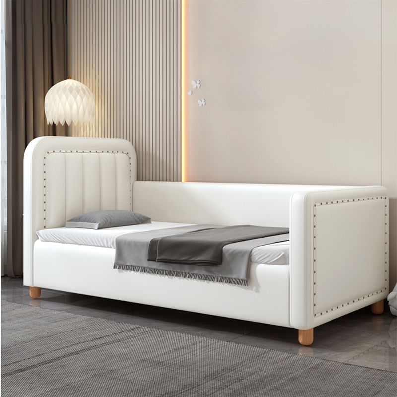 Modern White Twin Bed Solid Wood Mattress Included Kids Bed with Nailhead