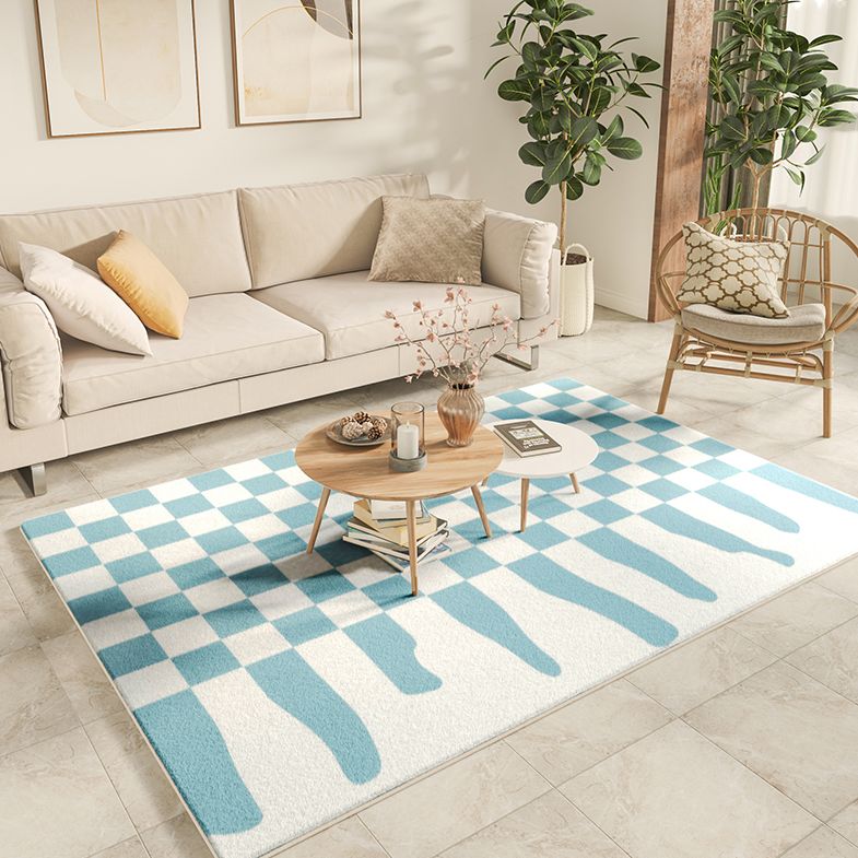 White Tone Simplicity Area Rug Polyester Buffalo Check Rug Non-Slip Backing Indoor Rug for Bedroom