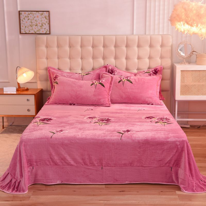 Sheet Sets Flannel Floral Printed Wrinkle Resistant Super Soft Breathable Bed Sheet Set