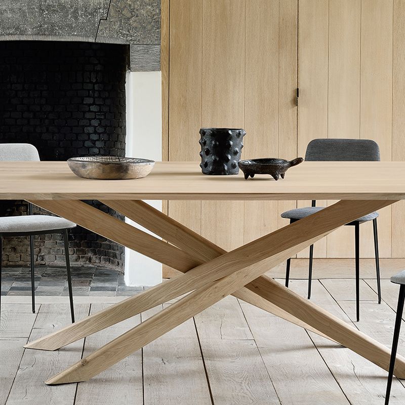 Rectangle Oak Solid Wood Table in Nature Modern Dining Table with Wooden Pedestal