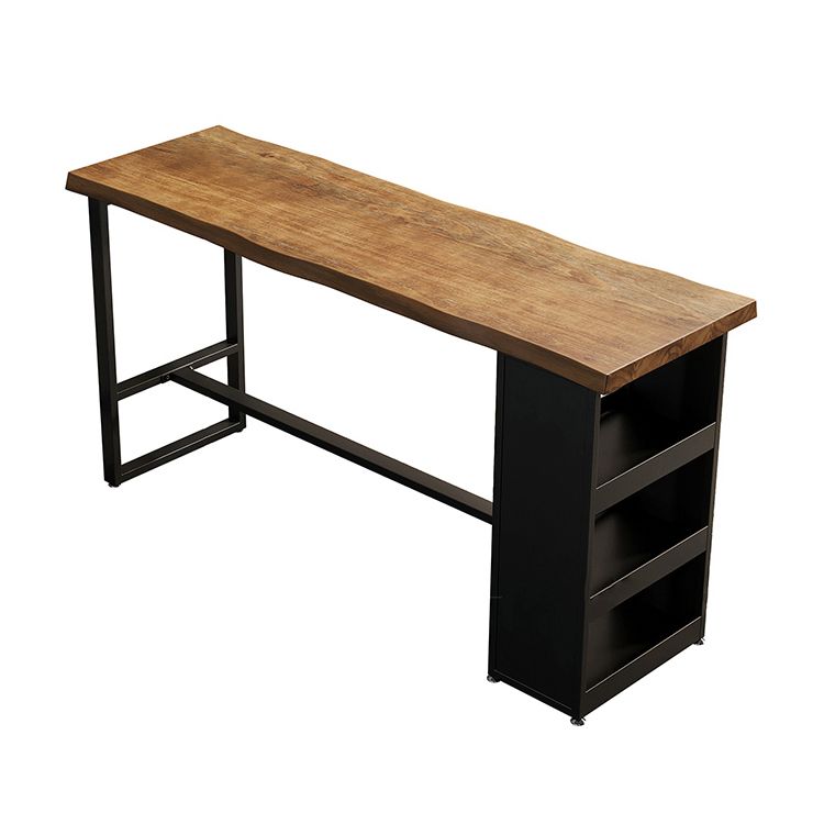 Wooden Bar Height Pub Table Brown Rectangle Bistro Table with 3-shelf