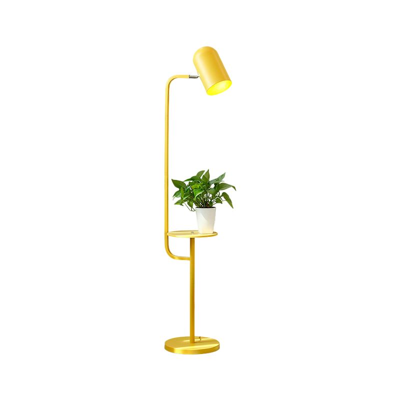 1 Bulb Metal Floor Light Warehouse Pink/Yellow/Green Bell Shaped Living Room Floor Reading Lamp with Wood Shelf Deco