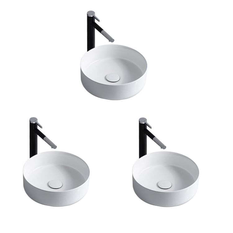 Modern Bathroom Sink Porcelain Solid Color Round Vessel Bathroom Sink