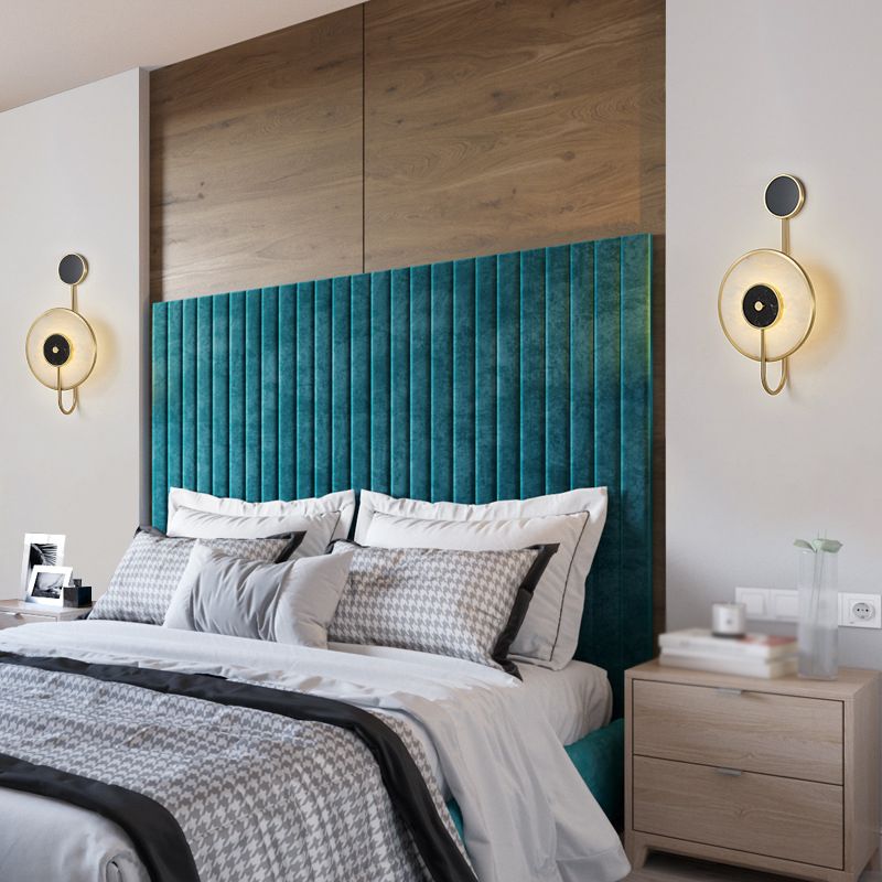 Modern Metal Wall Light Gold Round 20" High Wall Sconce with Mica for Bedroom