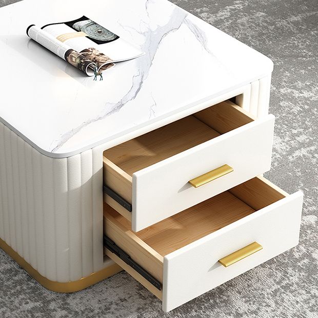 Modern Square Stone Coffee Table with Drawers 2 Nesting Cocktail Table Set