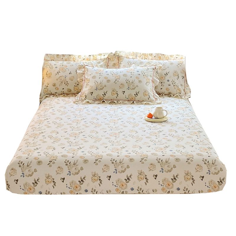 Vintage Fitted Sheet Floral Pattern Non-Pilling Breathable Cotton Fitted Sheet