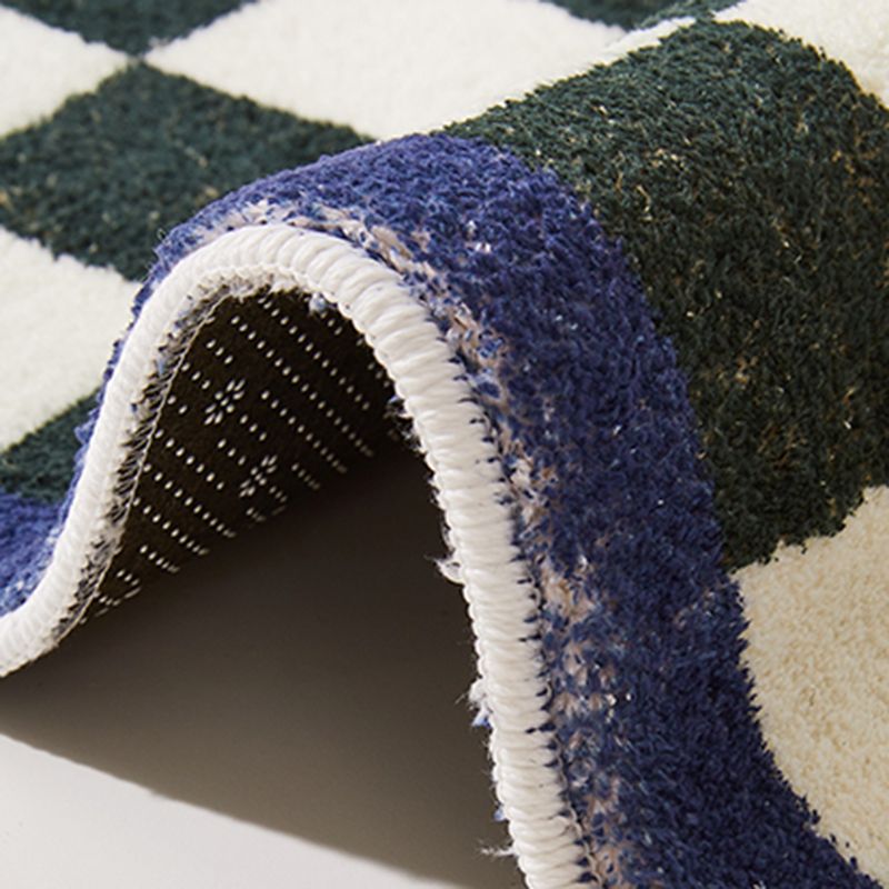 Dark Purple Grid Rug Polyester Nordic Rug Non-Slip Backing Rug for Home Decor