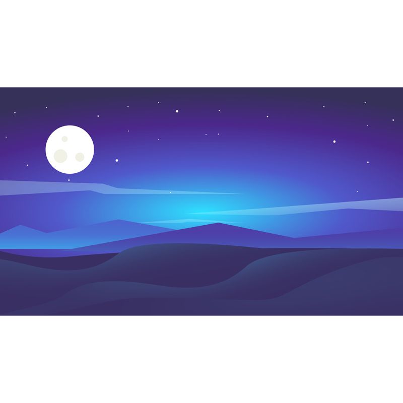 Nordic Night Scenery Murals Wallpaper Blue Moon and Polar Light Wall Covering for Accent Wall