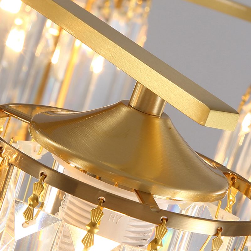 Éclairage de plafond de chambre à coucher multi-tampons moderne de cuivre en cuivre avec nuance en cristal