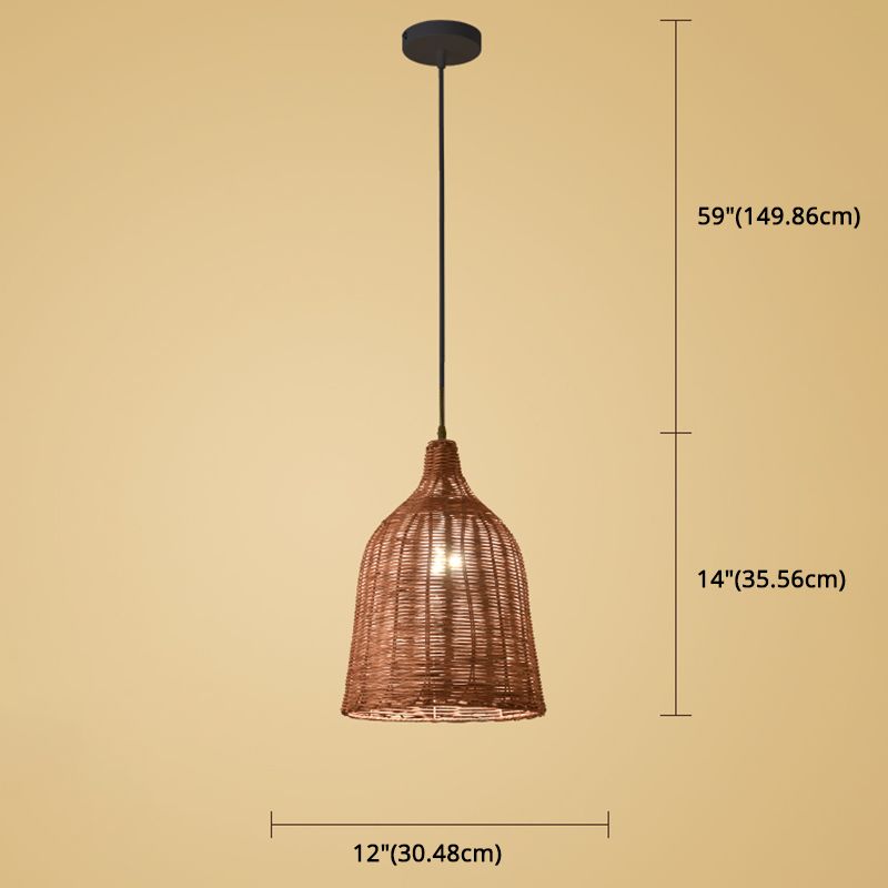 Hand-weaving Bamboo Bell Shape Hanging Light Asian Rattan Shade Single Light Pendant Lamp with 59" Hanging Wire