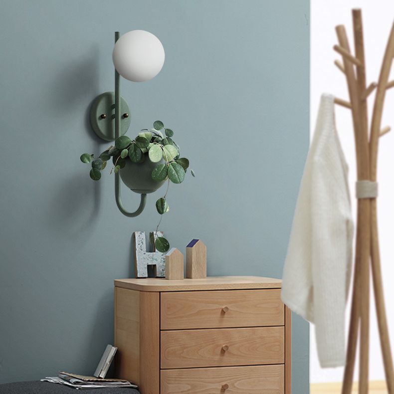 Nordic Refreshing Style Plant Wall Lamp 1 Light Ball Shade Sconce Light for Living Room