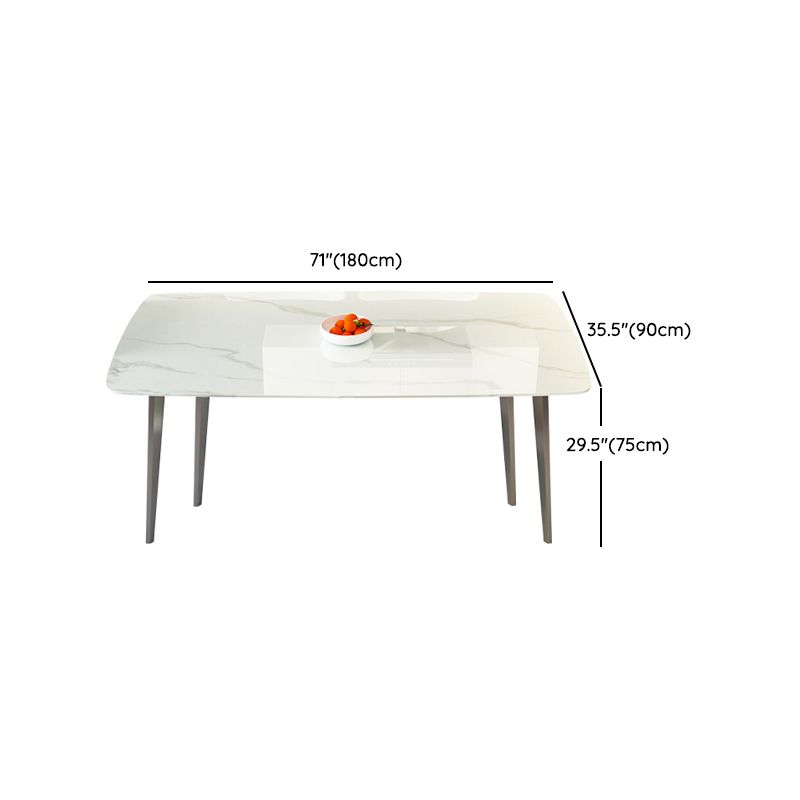 Modern Rectangular White Stone Top Dining Table with 4 Legs Base