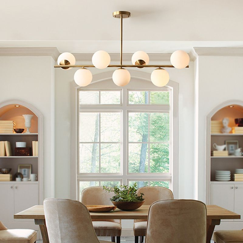 Ball Shape Glass Chandelier Modern Style 7 Lights Island Ceiling Light in Gold