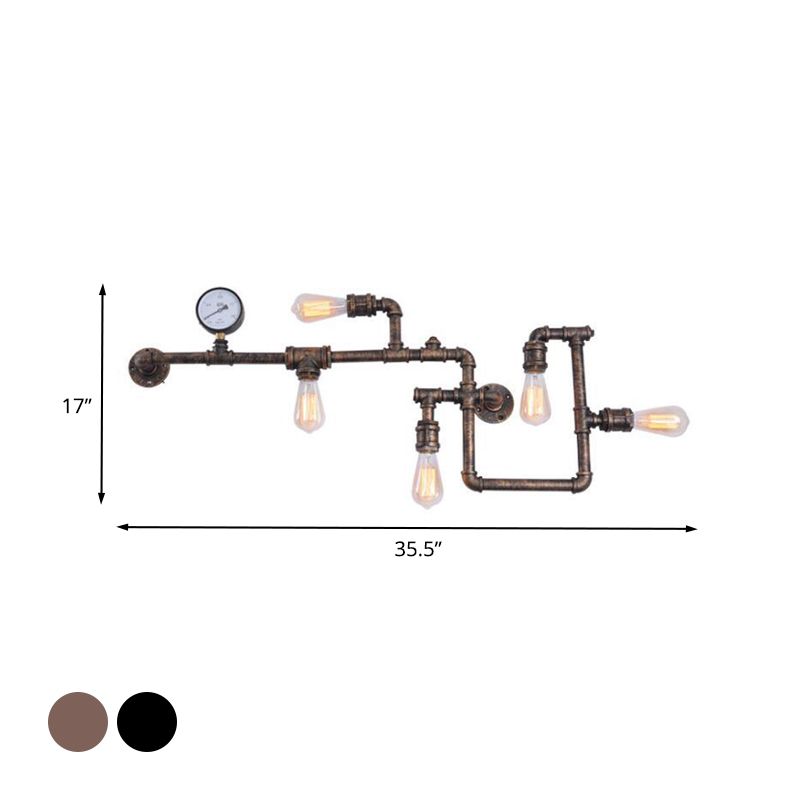 Industrial Twisted Pipe Wall Light Fixture 5 Heads Iron Wall Mount Sconce in Black/Bronze for Bedroom