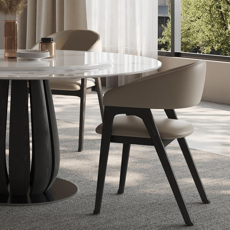 Open Back Arm Upholstered and Solid Wood Dining Accent Chair
