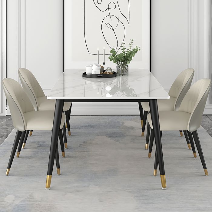 Glam Steel Dinette Set 1/4/5/7 Pieces Rectangle White Sintered Stone Top Dining Table Set