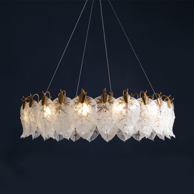 Leaf Chandelier Light Fixture Modern White Glass Pendant Lighting for Restaurant