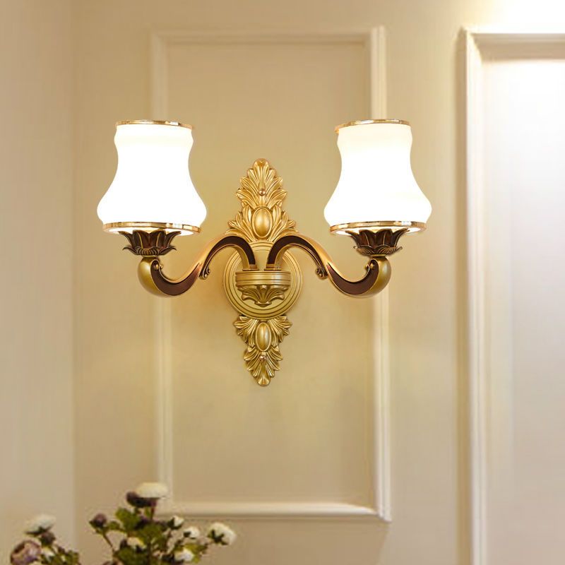 2-Lights Geometric Wall Sconce Modern Simple Style Glass Wall Lighting in Gold