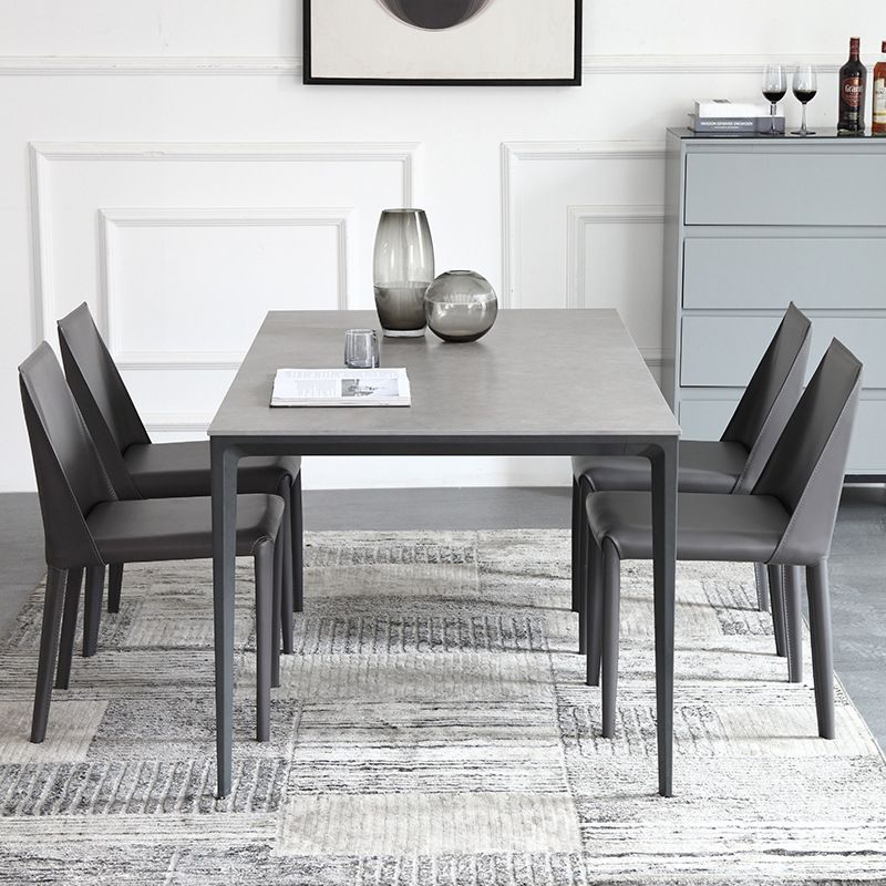Gray Stone Top Dinette Table with Metal Legs Industrial Rectangle Dining Table