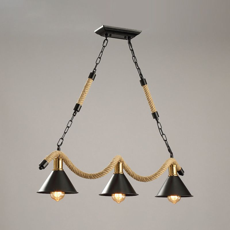 Hemp Rope Hanging Island Light Industrial Hanging Lighting Fixture for Dining Room