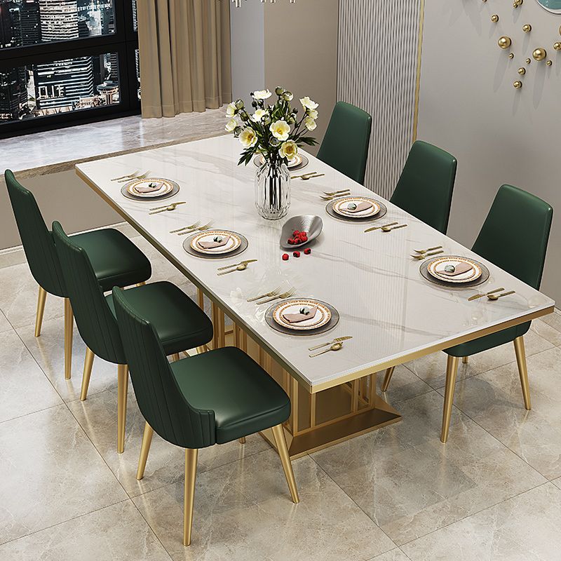Glam Gesinterde stenen witte eettafel Rechthoekige standaard eettafel met voetstuk
