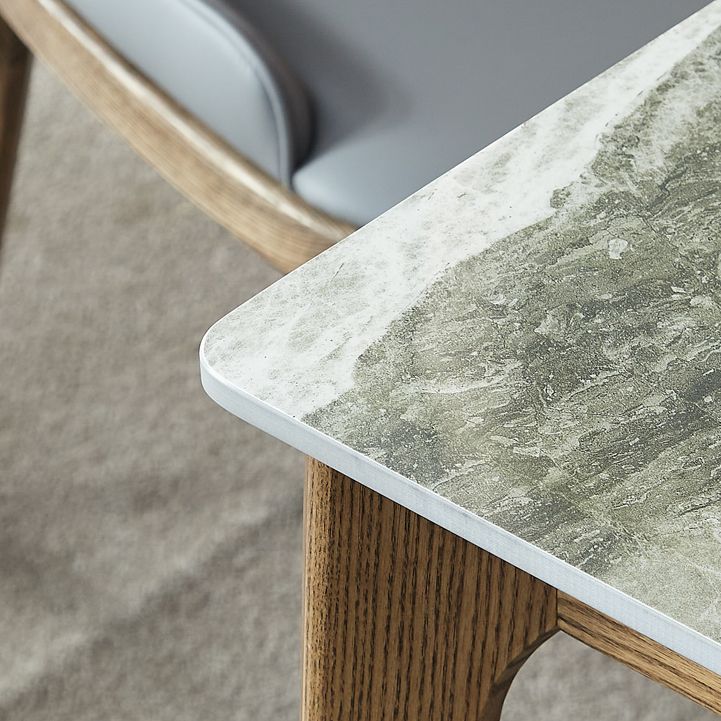 Midden-eeuwse moderne rechthoek eettafel grijs gesinterde stenen tafel met 4 as massief houten benen