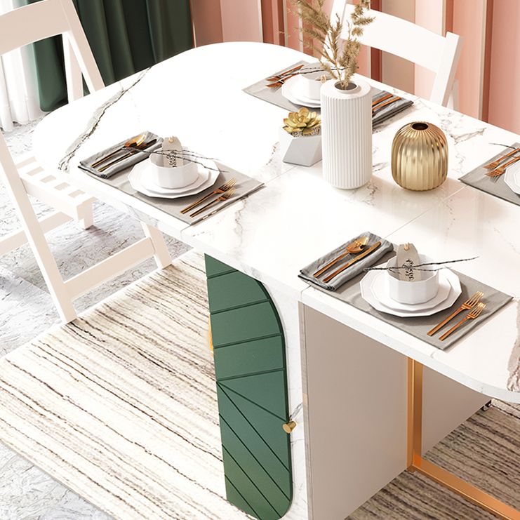 Mesa de comedor moderna de piedra sinterizada, mesa de comedor rectangular blanca con hojas abatibles de 59"